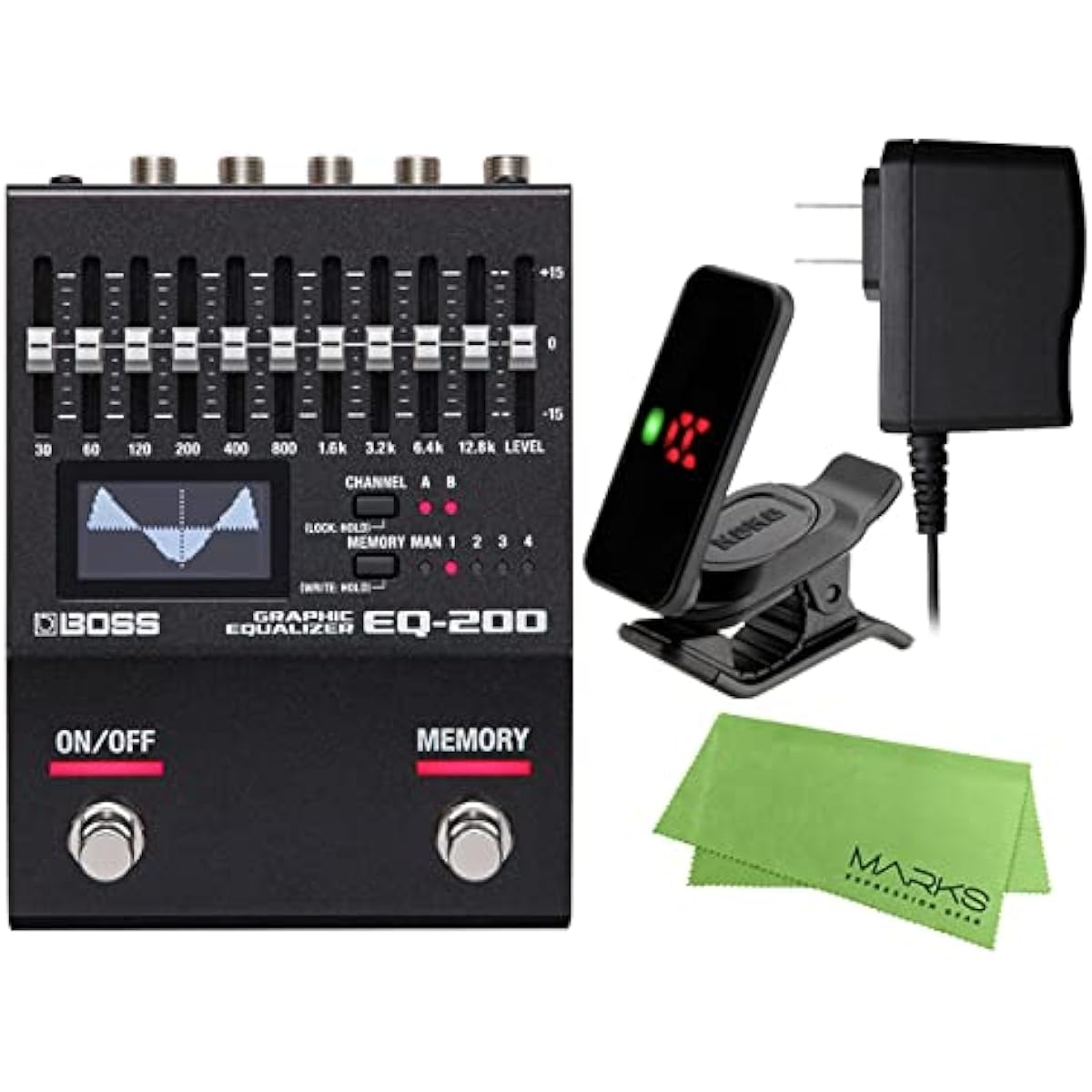 BOSS - Effector/Graphic Equalizer EQ-200 + Genuine AC Adapter PSA-100S2 + KORG Pitchclip 2 PC-2 + Marks Original Cloth Set