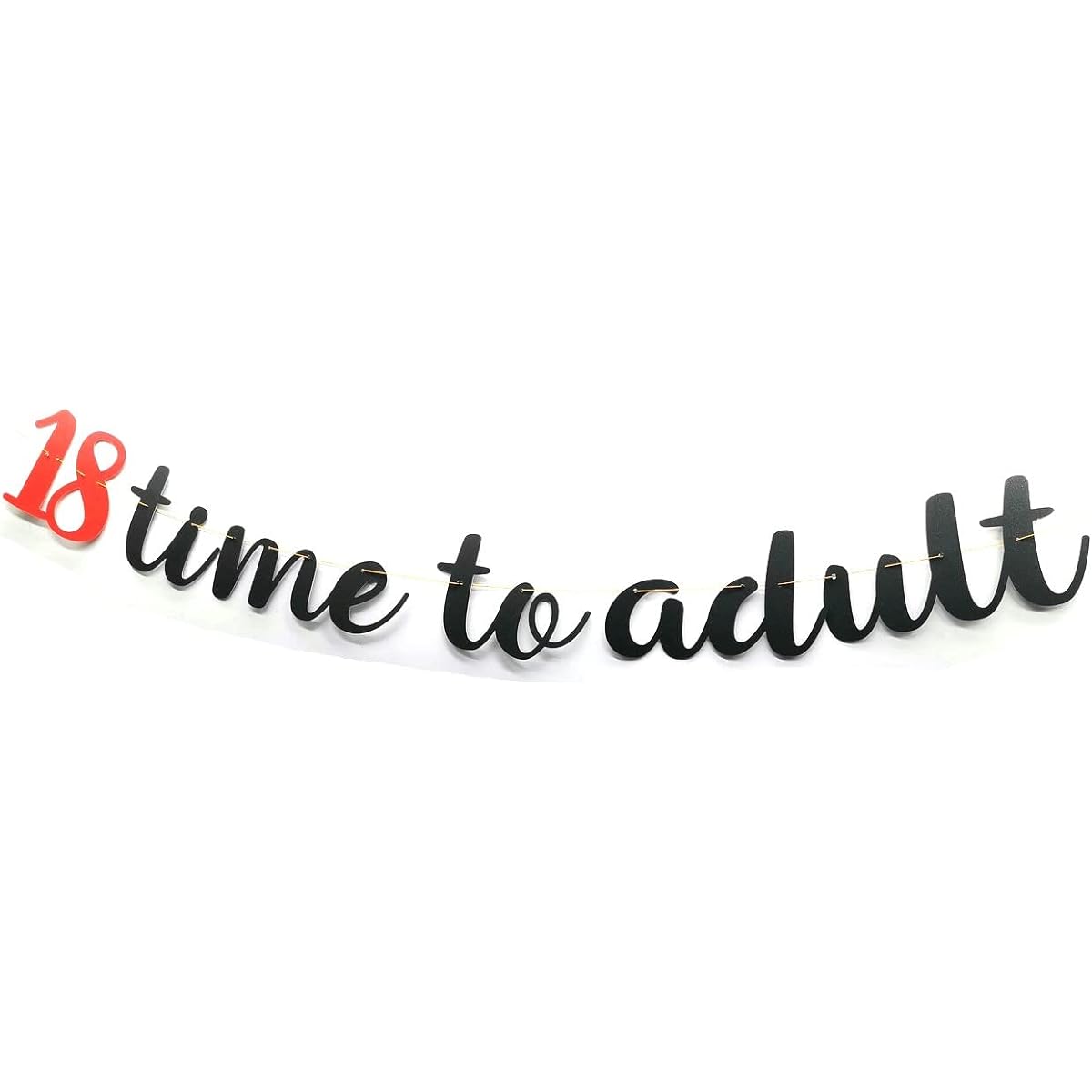 Time to Adult 18th Birthday Banner Happy 18th Birthday Party Decorations Glitter 18th Party Supplies Sign Girls Boys with Gut (Black)