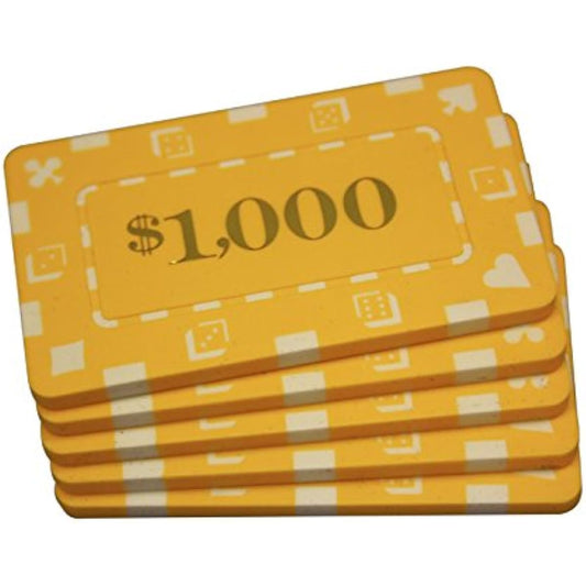 5 Pcs Denominated Rectangular Poker Chip Plaques $1000 Yellow