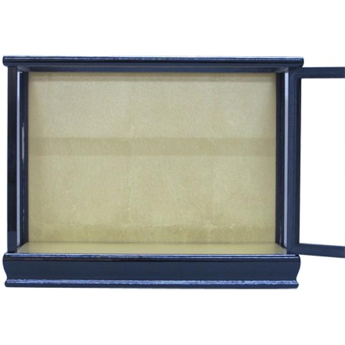 Kyoju doll case, width 35 x depth 19 x height 24 cm (inside dimensions), glass case, wooden, with door, black mulberry paint, Takasago doll, wood grain doll