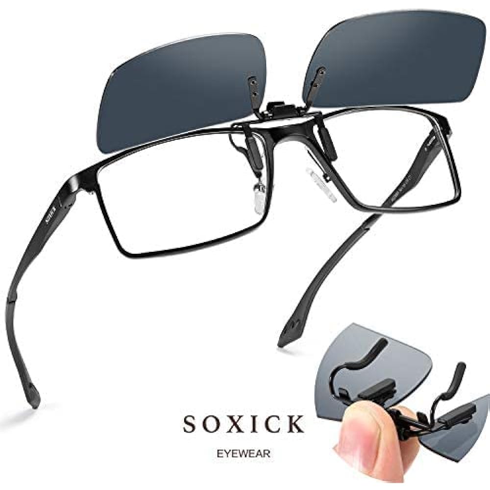 [SOXICK] Night sunglasses, apron type, driving sunglasses clip-on, flip-up type, ultra-lightweight, for day and night use, yellow lens night sunglasses, for cycling, fishing, baseball, golf, driving, driving, sports