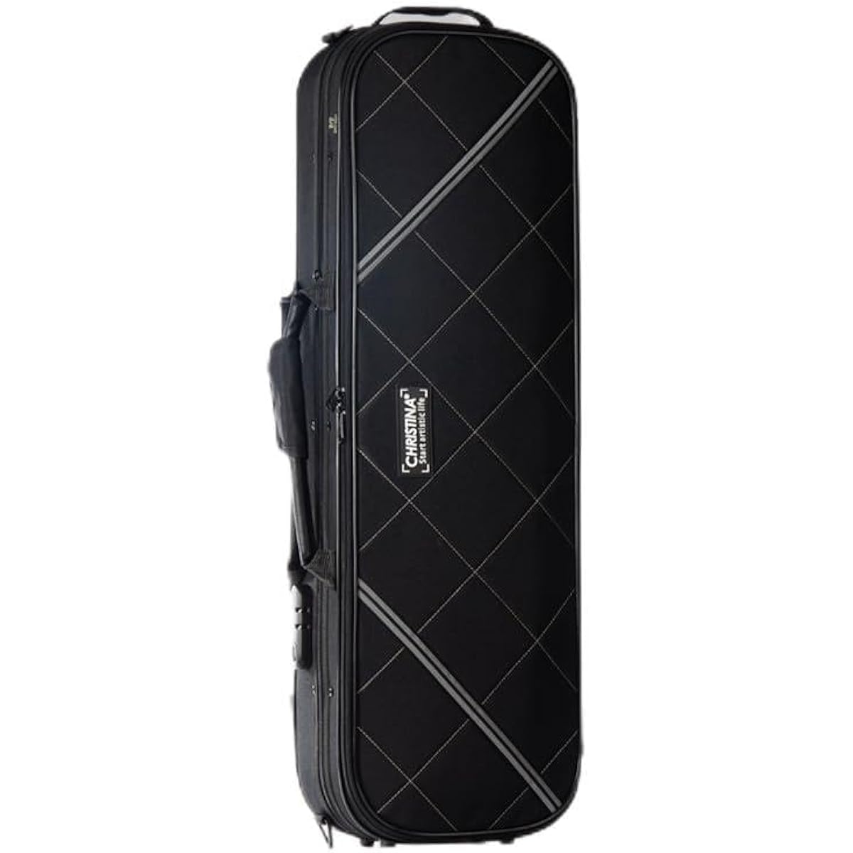 Christina 4/4 Full Size Violin Square Canvas Oxford Case with Combination Lock, Built-in Hygrometer, Shoulder or Hand Strap (BVG) (Black)