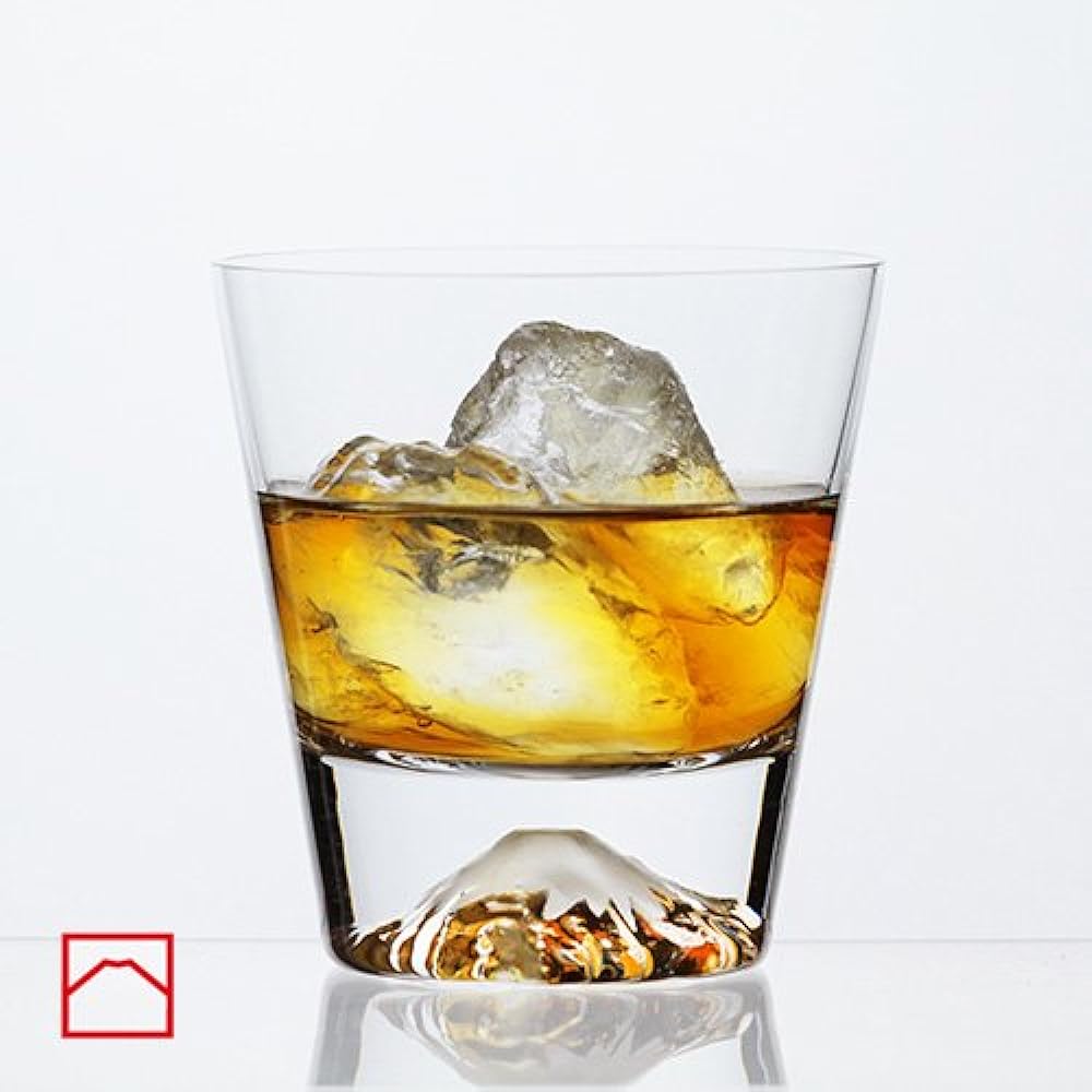 Premium gift set - Sakura Mt. Fuji rocks glass Mt. Fuji Hoei glass (Sakura) with wooden coaster