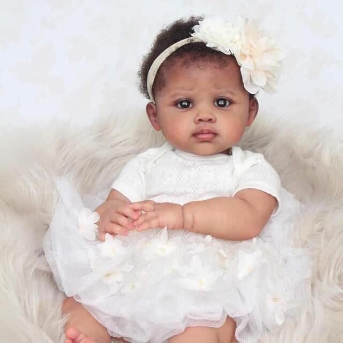 Pinky Reborn Lifelike Reborn Baby Doll 24 Inch African American Black Girl Newborn Look Real Cute Soft Realistic Doll Silicone Baby Reborn for Toddlers Christmas Baby Doll Gift Age 3+