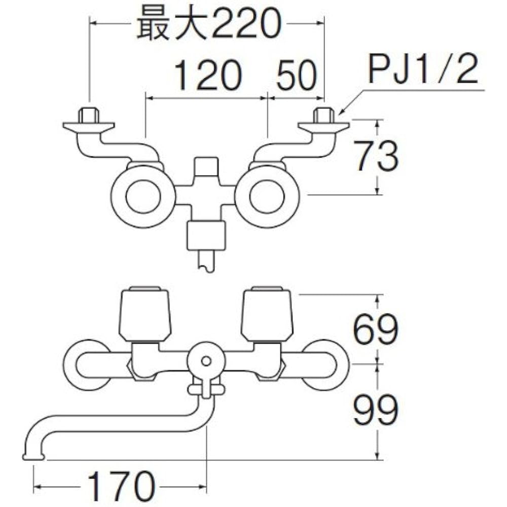 Sanei faucet fittings [SK11K-3-LH] Cold region two-bubble shower mixer faucet