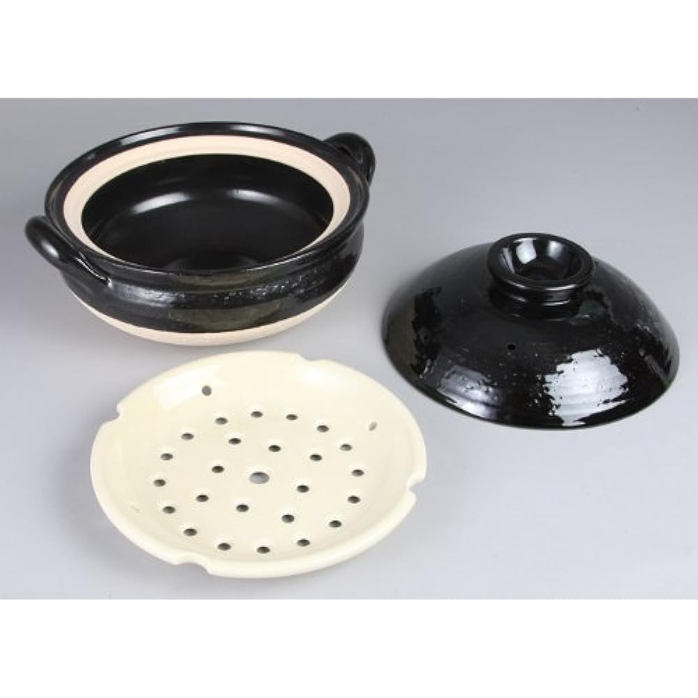 Hasenen Earthen Pot Healthy Steam Pot Large 31 cm 3000 ml For 3-5 People Open Fire Only Black Iga Ware Made in Japan ZW-18