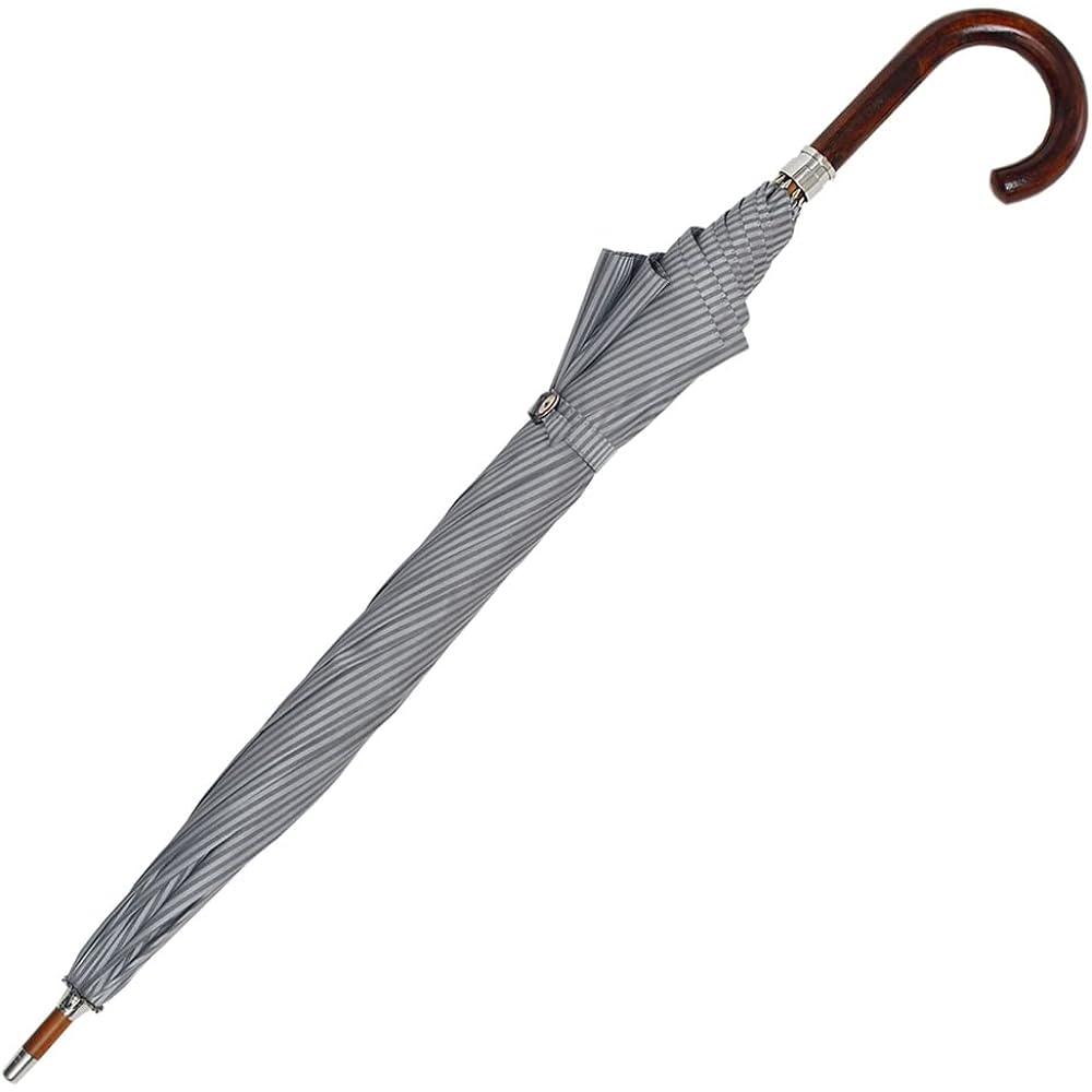 HATCHIBRAFOR Men's Umbrella, Long Umbrella, 65cm x 8 Ribs, Striped Jacquard, Camellia Handle, UV, Wooden, Made in Japan