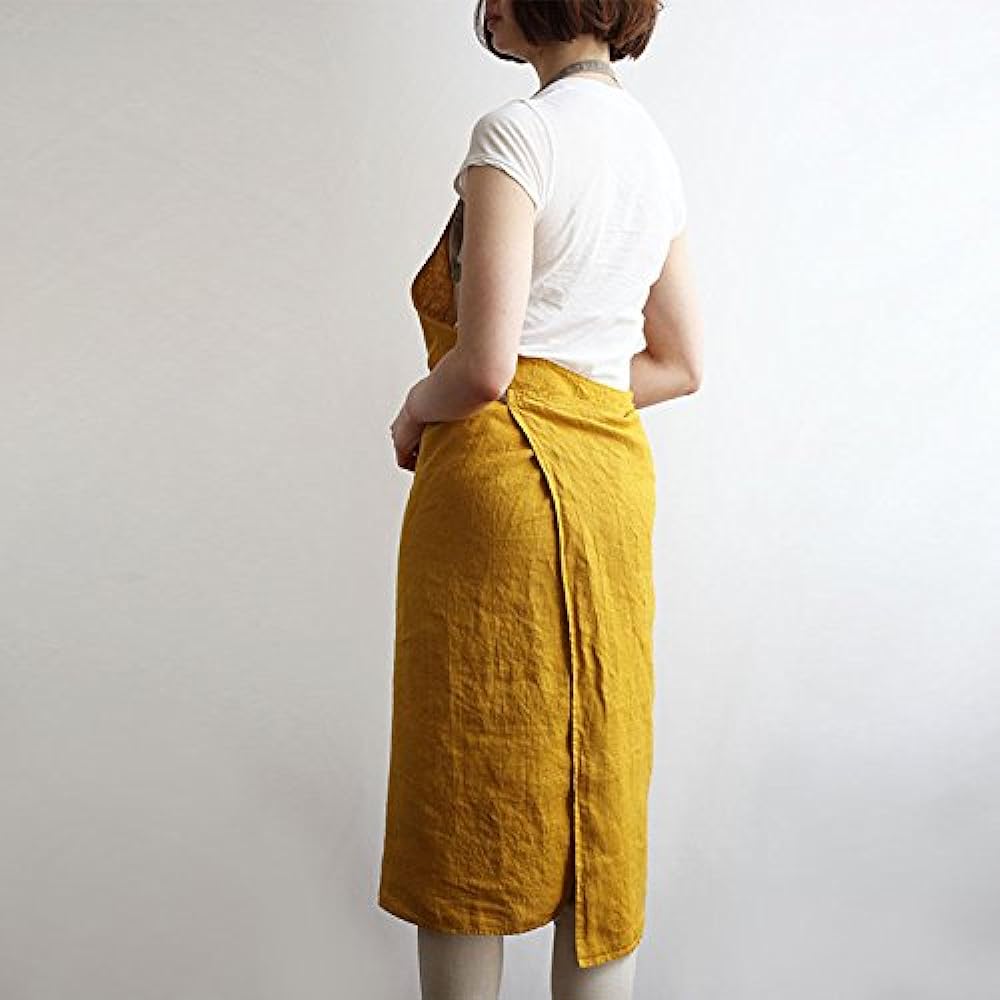 Linen full apron Manon <Saffron Yellow> A225 [Lino e Lina]