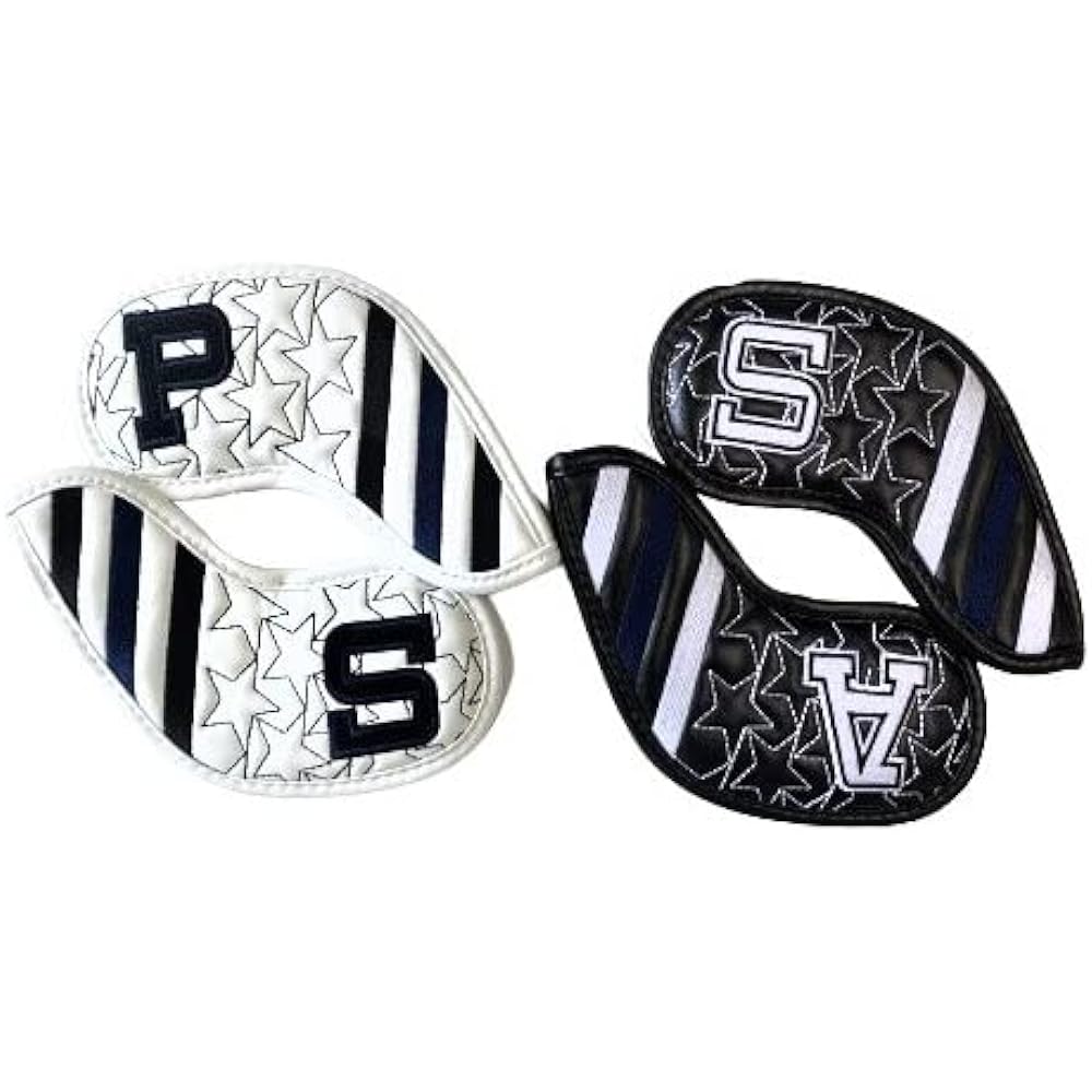 Golf Head Cover Iron Cover for Irons Embroidered 9 Piece Set 4-9 P, A, S Numbered Star Line Black White