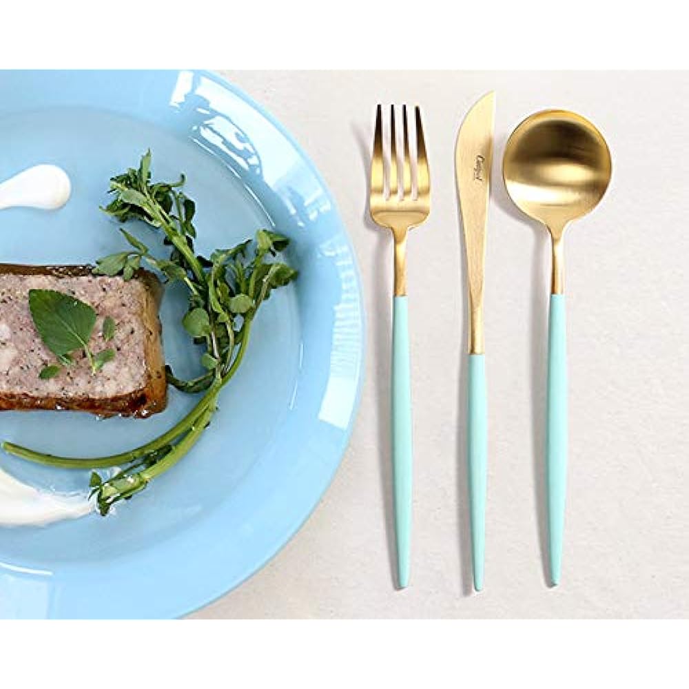 Cutipol GOA Turquoise Matte Gold Dinner 3 Piece Set (Knife, Fork, Spoon)