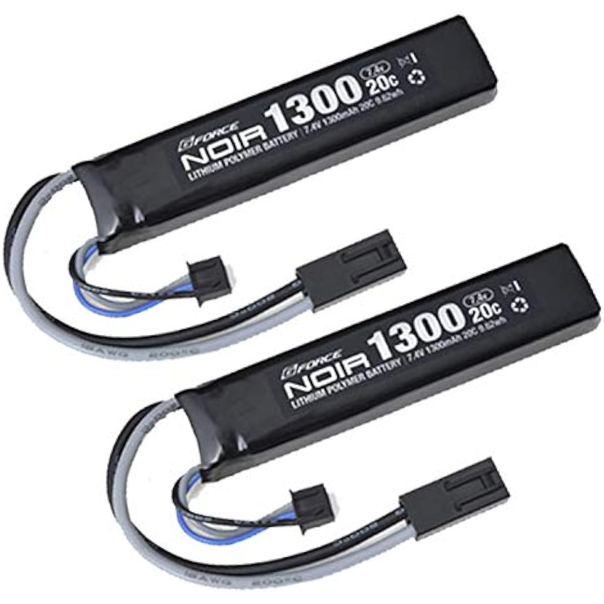 G FORCE Noir LiPo 7.4V 1300mAh next generation buffer tube (stock tube) in LiPo battery set of 2