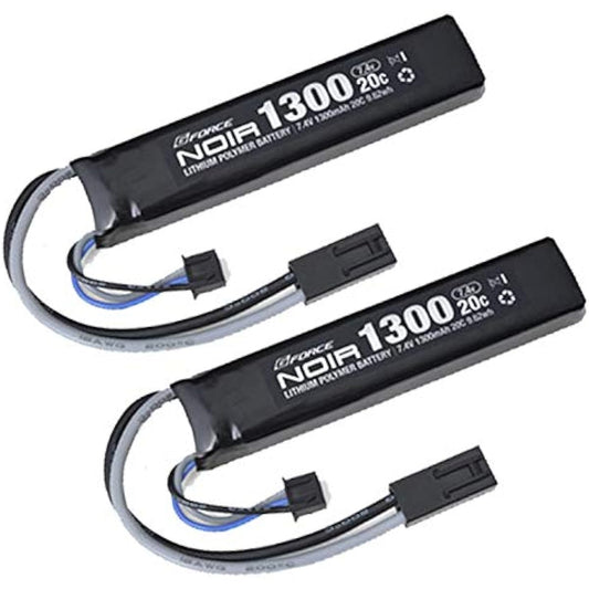 G FORCE Noir LiPo 7.4V 1300mAh next generation buffer tube (stock tube) in LiPo battery set of 2