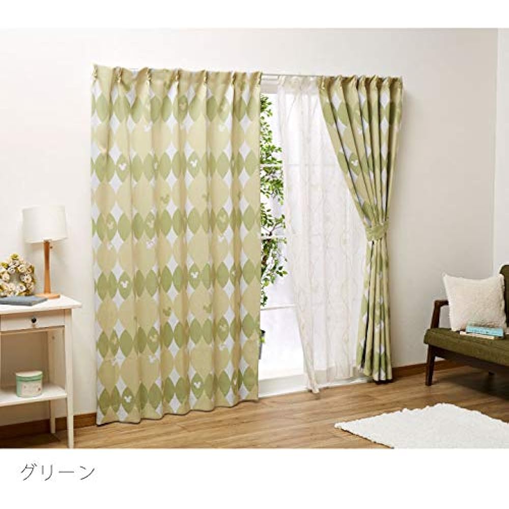 Disney SB-422 Mickey Class 2 Blackout Curtains Set of 2 Width 100 x 200 cm Length Scandinavian Style Green SB-422