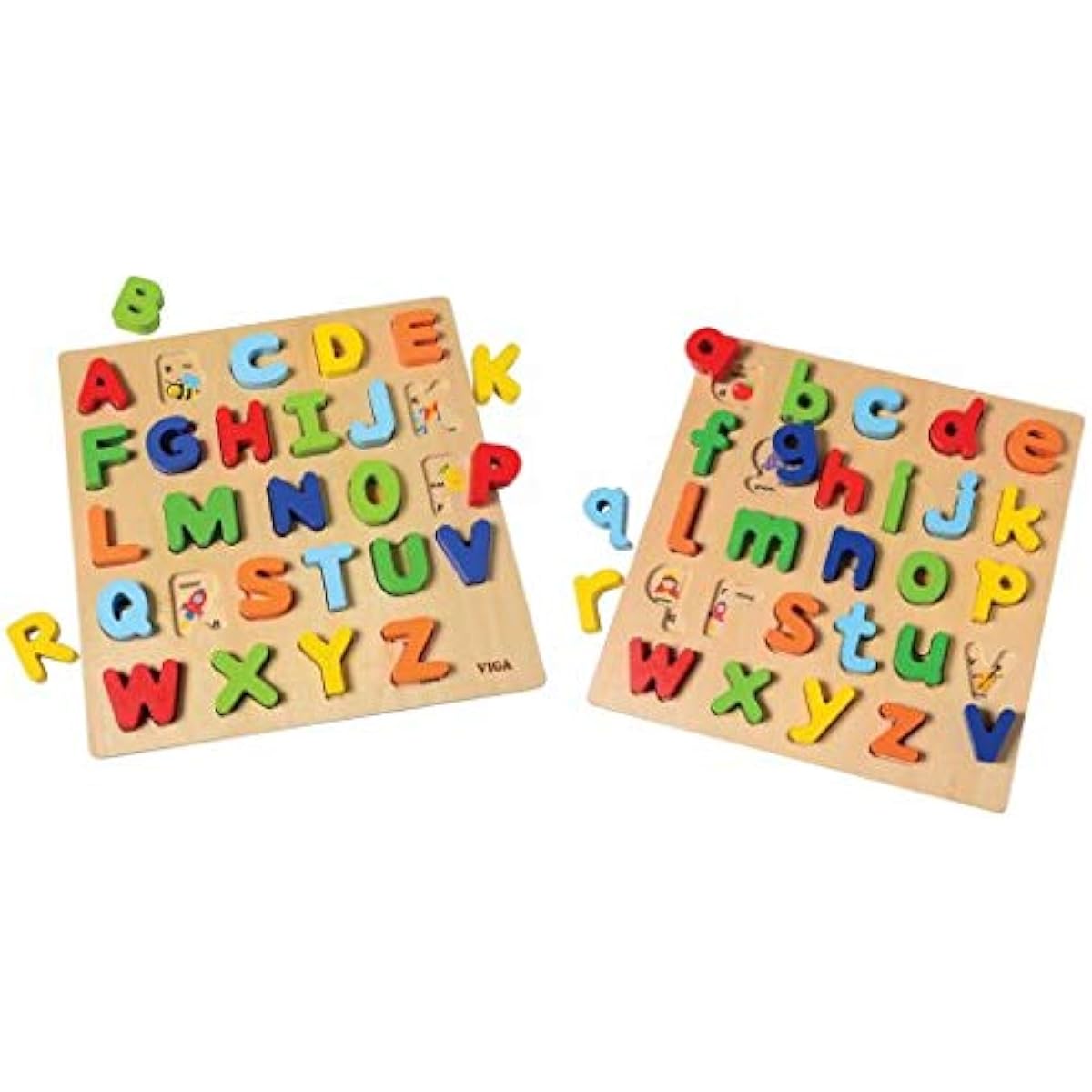 Constructive Playthings Wooden Uppercase and Lowercase Alphabet Block Puzzle, 1 1/2" Tall ABC Blocks, Ages 18 Months and Up