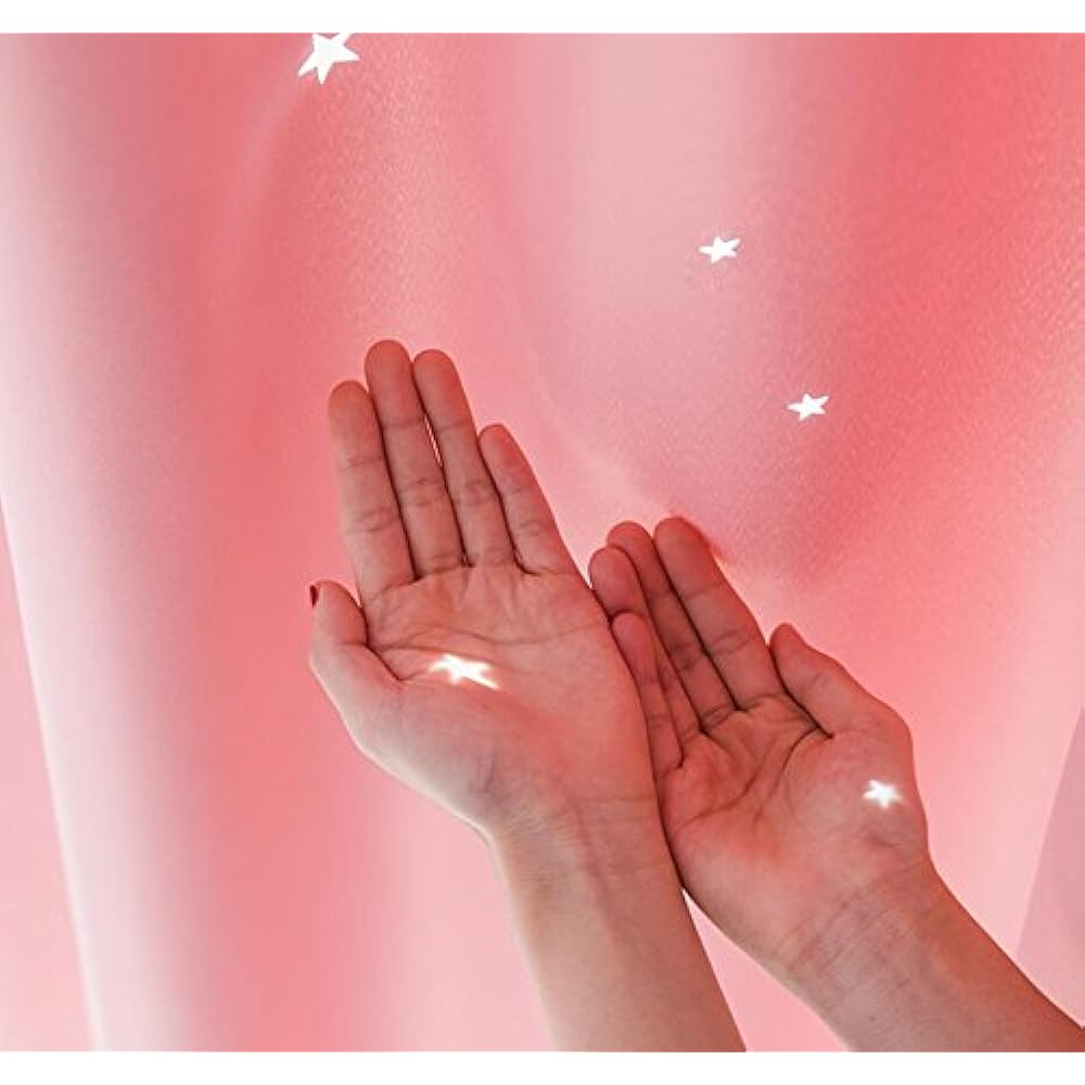 KOUSO Stylish curtains! Openwork Star Pattern Blackout Curtains, Stars, Stylish, Decorative Home, Children's Room, Living Room, UV Protection, Blindfold, Set of 2 (Pink, Width 100cm x Length 178cm)