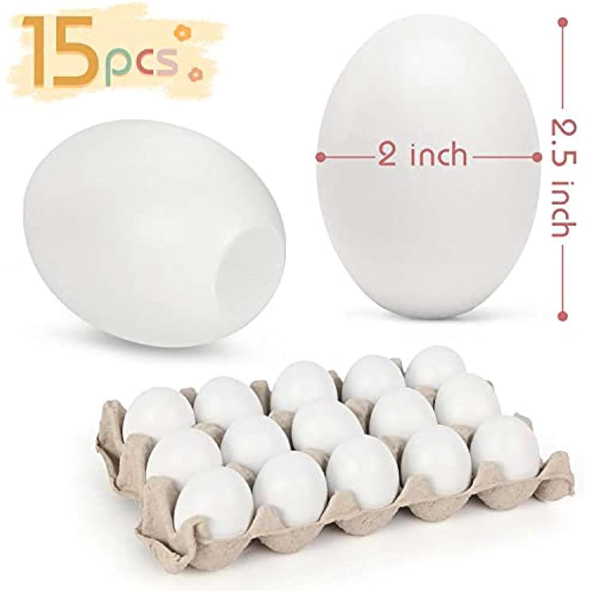 Sally Fashion 15pcs White Wooden Easter Eggs Flat Bottom Fake Eggs for Crafts and Easter Egg Ornaments Kids DIY Games, Medium