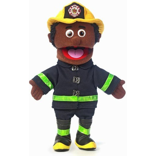 14 Fireman, Black Male, Hand Puppet by Silly Puppets