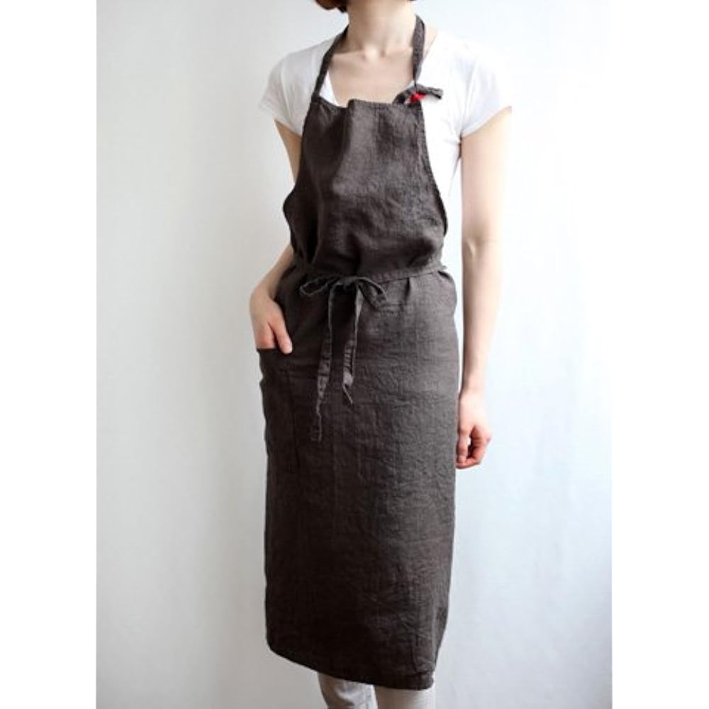 [Lino e Lina] Linen full apron Manon (Cacao) A651