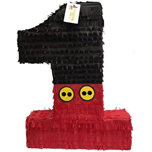 20" Tall Black & Red Number One Pinata Tall First Birthday Mouse Theme Party Decorations Black & Red