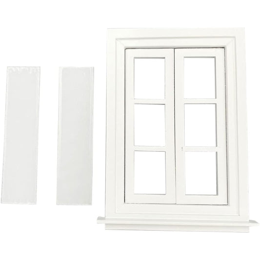 Amosfun Dollhouse White Victorian Window Frame Miniature 6 Grids DIY Building Windows Door Model 13.4x10.2x1.8cm