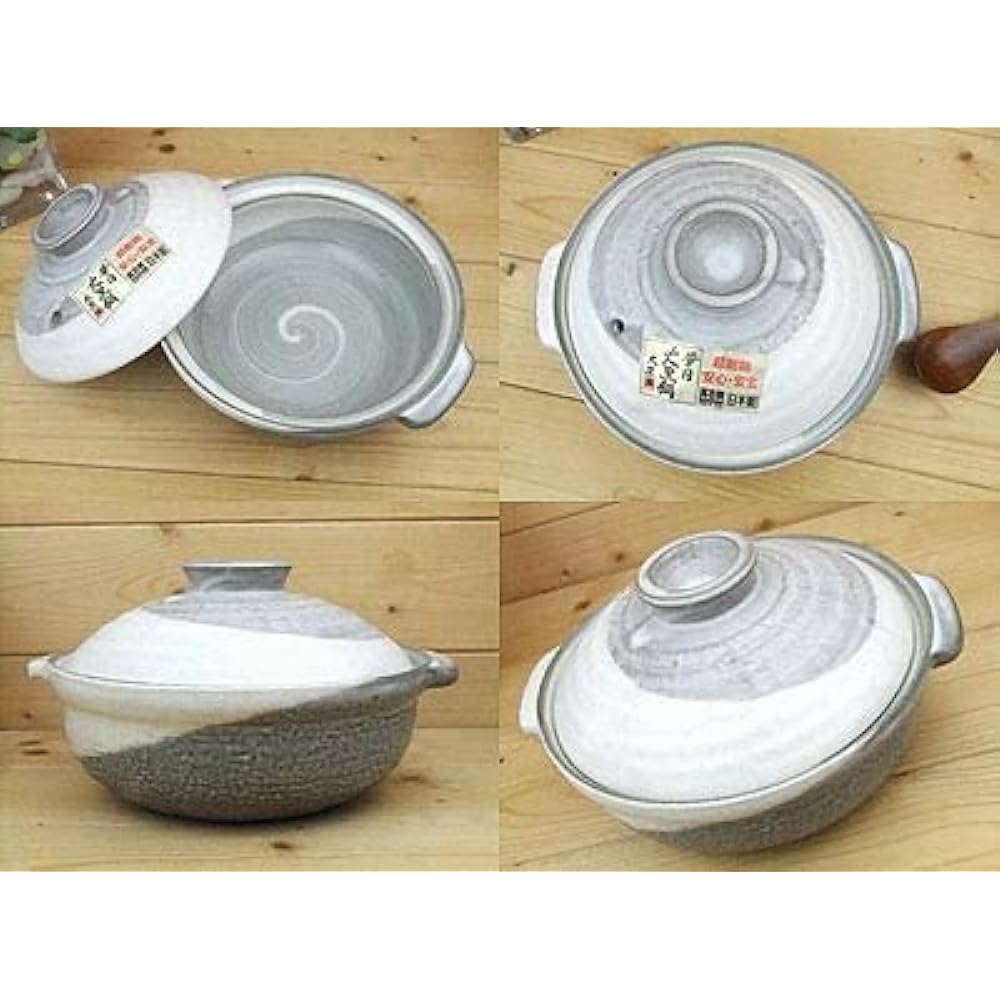 Mino Sarara Heat-resistant Kyoto Konahiki clay pot for open flame use, size 8, for 2 to 3 people, made in Japan, Banko ware, IH not possible