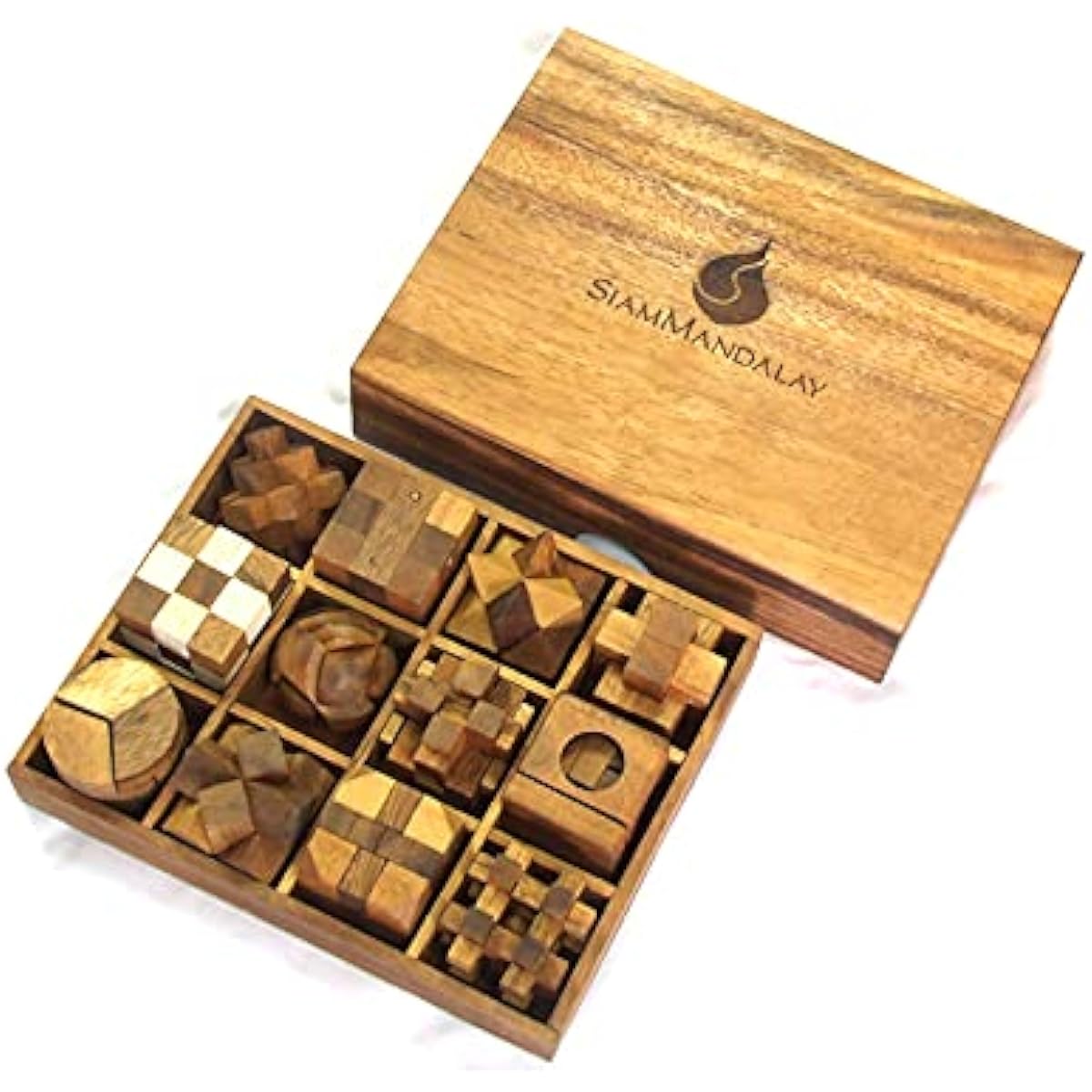 [Puzzle king if you can solve it in 5 minutes] Siam Mandalay 3D puzzle, set of 12, educational toy, wooden puzzle, wood puzzle, Kongming puzzle, brain training gift, cram school, children's club, unisex