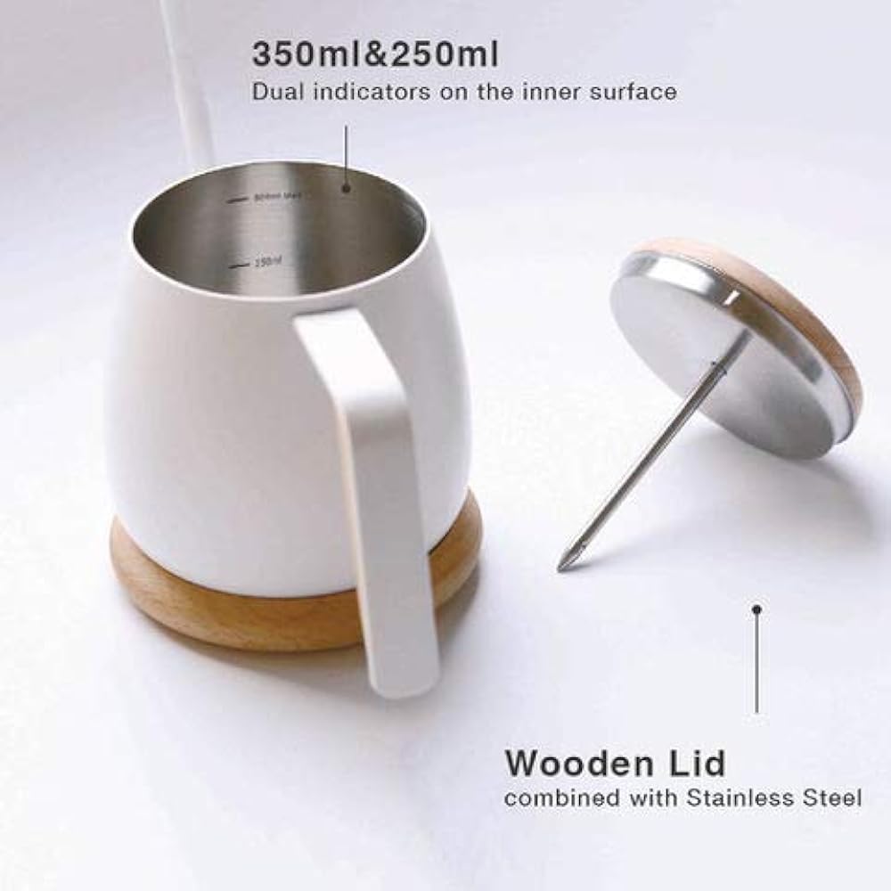 SimpleReal TAMAGO narrow mouth mini coffee drip kettle. Comes with a thermometer, lightweight, and compatible with electromagnetic cookers. Compatible with tea. White 350mL