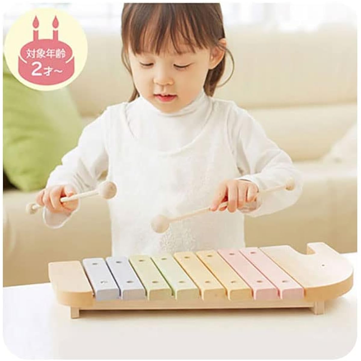 Bon Furniture Mokkin Musical Instruments Children Wooden Toys Animals Elephants Musical Play Natural Wood Cute