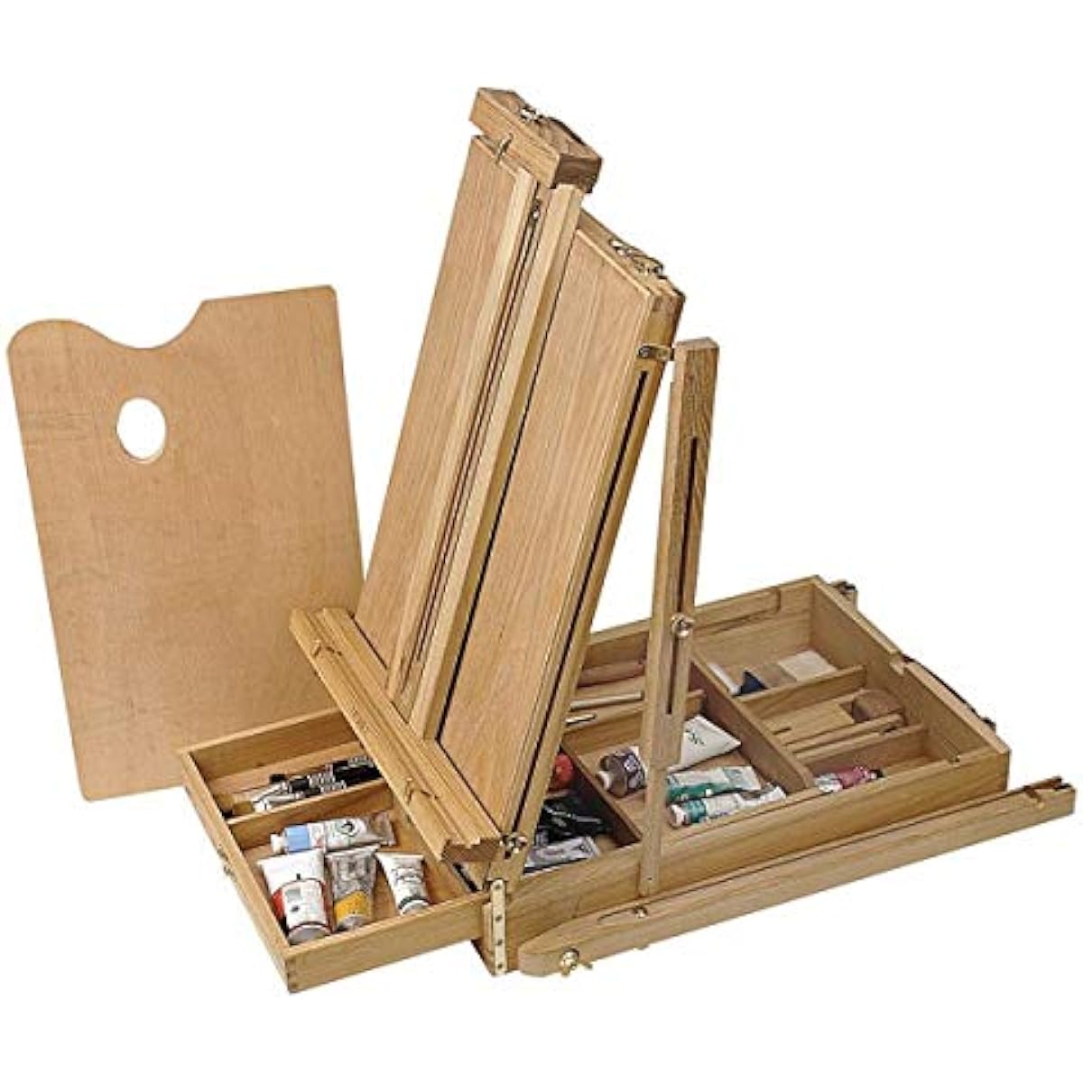 Creative Mark Monet French Style Wooden Art Easel for Painting - Perfect for Travel - Includes Artist Paint Palette & Linen Shoulder Carry Strap - Pre-Assembled - Beech Wood Finish