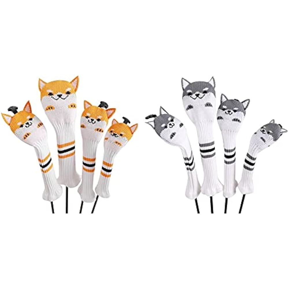 Golf cover head cover 4-piece set driver/wood FW 2-piece/hybrid UT cover knitted with conversion tag Akita dog design