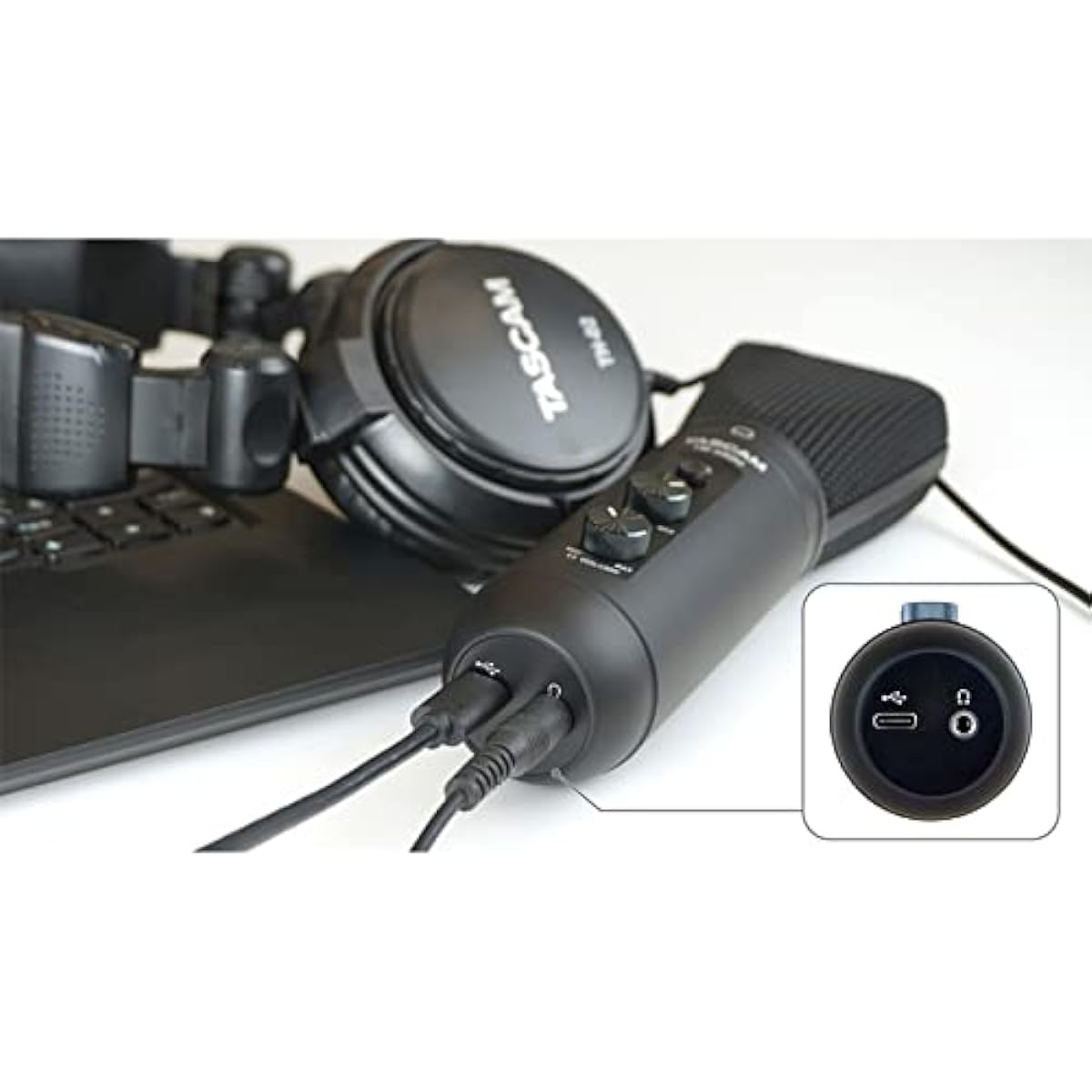 TASCAM TM-250U USB Microphone for Online Meetings, Live Streaming, and Game Commentary + PO5S Pop Filter + KHP001 Headphones