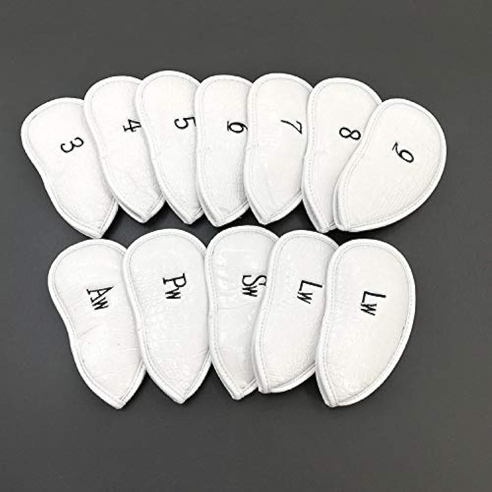 Golf head cover iron cover set, synthetic leather (3-9, Aw, Pw, Sw, Lw, Lw), numbered 12 pieces, for both left and right hands, flexible waterproof material, lightweight fabric, protective