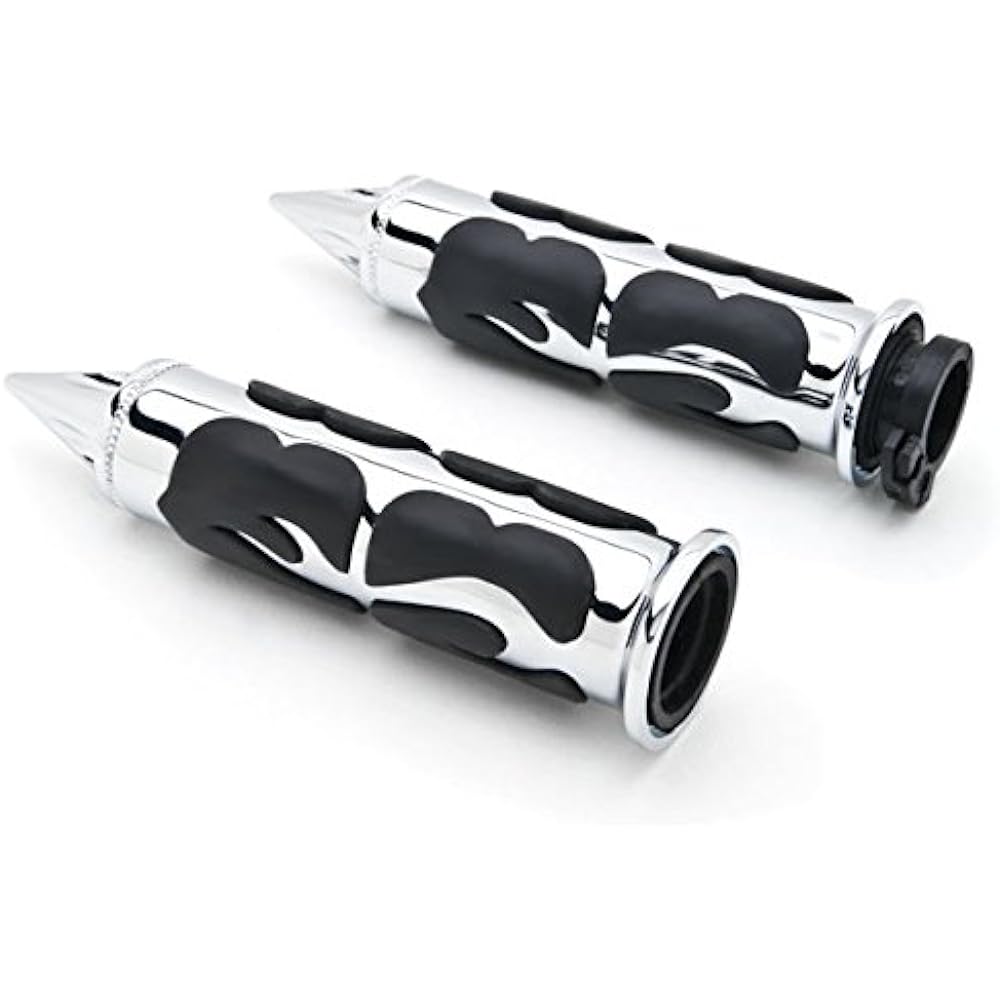 Krator HG007 (Chrome Billet Hand Grip Black Frame Set Stiletto End Fits 1" Handlebar Bars)