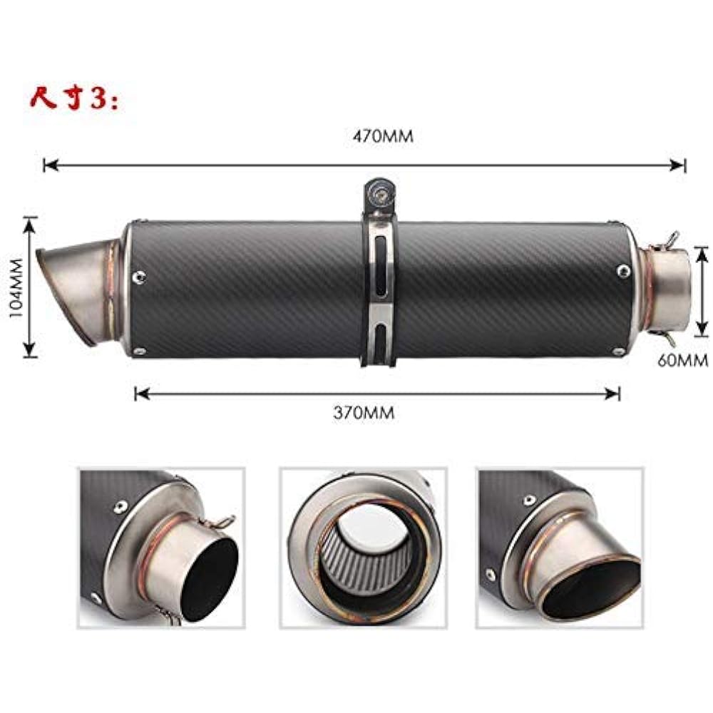 SunshineLife Slip-on Muffler Bike Silencer 60.5mm General Purpose Motorcycle Total Length 47CM