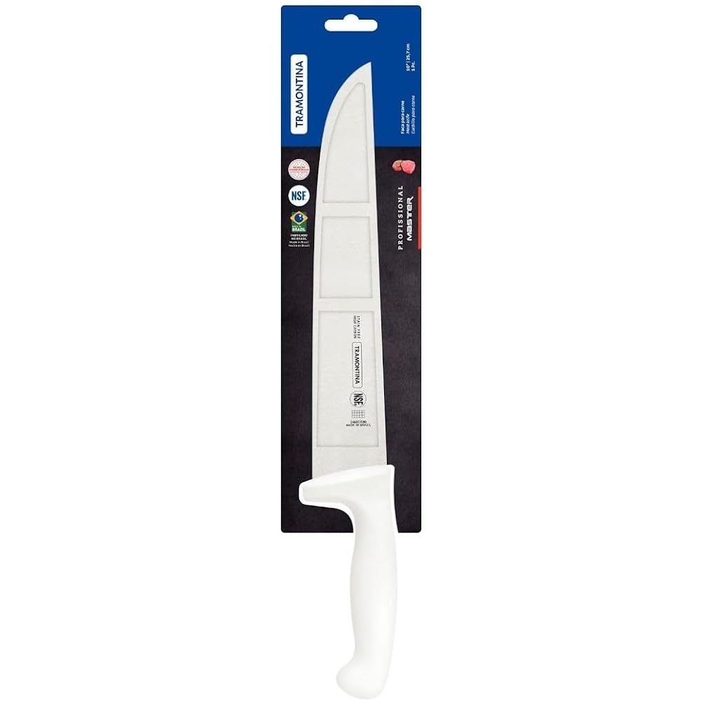 Tramontina Gyuto Knife Churrasco Knife Professional Master 255mm Blister Pack White Antibacterial Colored Handle Dishwasher Safe Made in Brazil 24607/180 TRAMONTINA