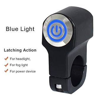 22mm 7/8" ON-Off Motorcycle Switch Handlebar Mount Healite Fog Light Switch with Blue Indicator Light 12V