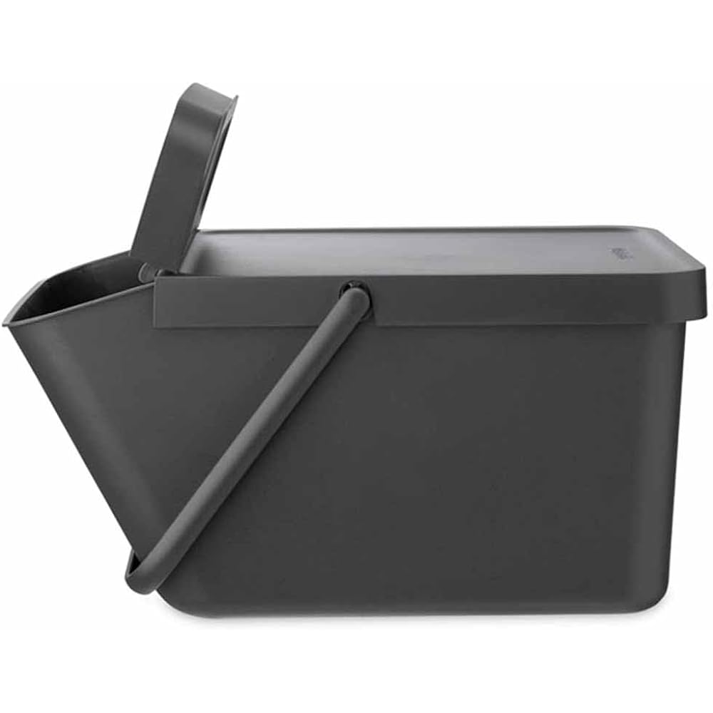 Brabantia Trash Can with Lid Manual 20L Width 28 x Depth 45 x Height 22.5cm Made in Belgium Sort & Go Stackable Recycling Bin Dark Gray 277726
