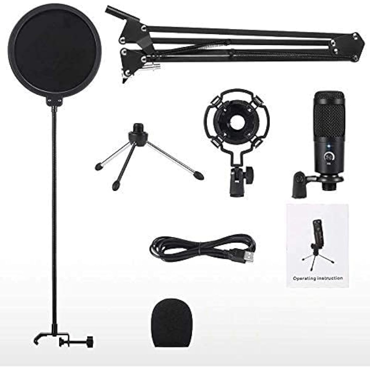 Professional USB Condenser Microphone Bundle Kit, Microphone with Adjustable Scissor Arm Stand Shock Mount