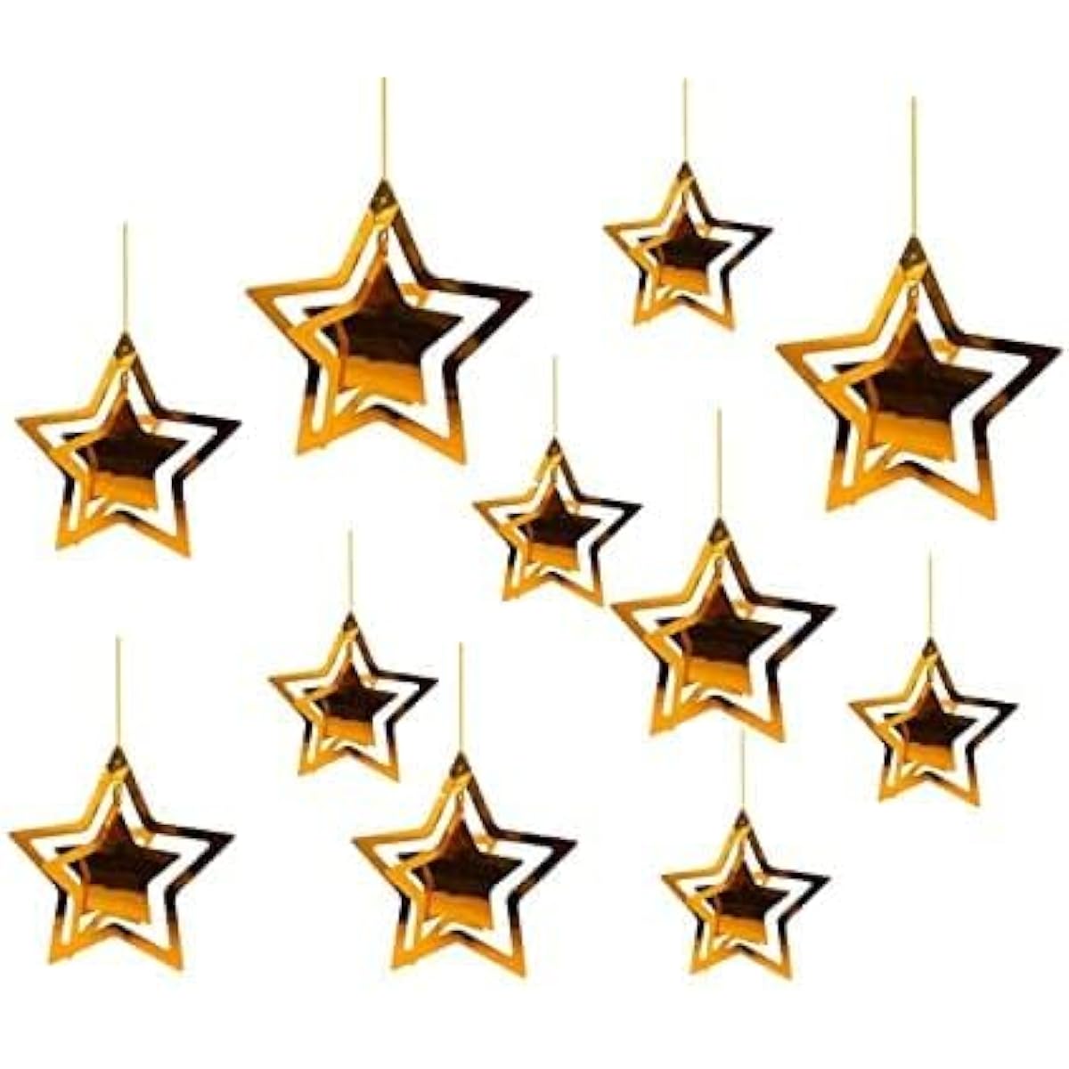 Pop the Party Gold 3D Star Hanging Metallic Paper Garland, Multi-Shape Twinkle Stars Birthday Baby Shower Christmas Decorations for Nursery Kids Boys Girls Room