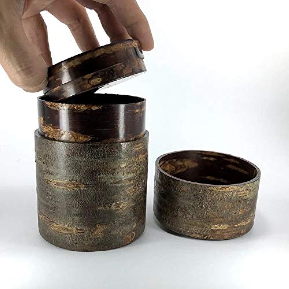 Fujiki Denshiro Shoten [Kakunodate Denshiro] Tea caddy, birch work, large marbled tea caddy