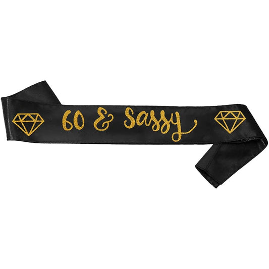 "60 & Sassy" 60th Birthday Sash for Women or Men Black & Pink Print (60th Birthday Decorations, Funny Birthday Gag Gifts Supplies, Party Favors, 60th Birthday Sash Gift Ideas, Great Decorations), Black, One Size Fits All