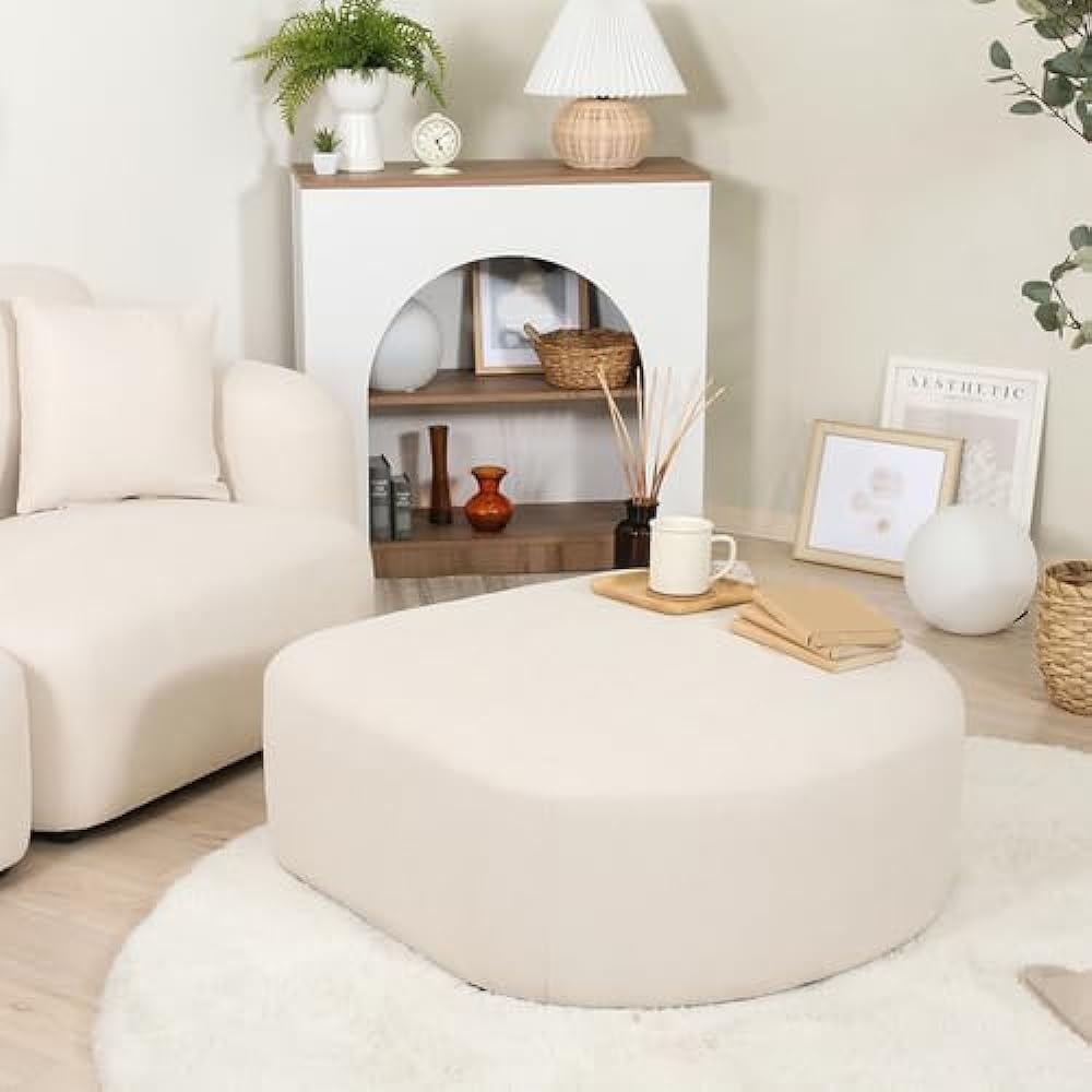 Fuji Boeki Sofa Width 80 x Depth 80 x Height 35cm Ivory Korean Interior Single Seat Ottoman Combination Chamill 41306