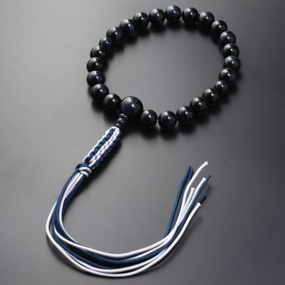 Kyoto Buddhist Altar Hayashi Prayer Beads Braided Cord Tassel Blue Tiger Eye Stone (for Men) Jodo Shinshu Honganji [Hawkseye] [Bead Bag Set] M-075 Kyoto Prayer Beads