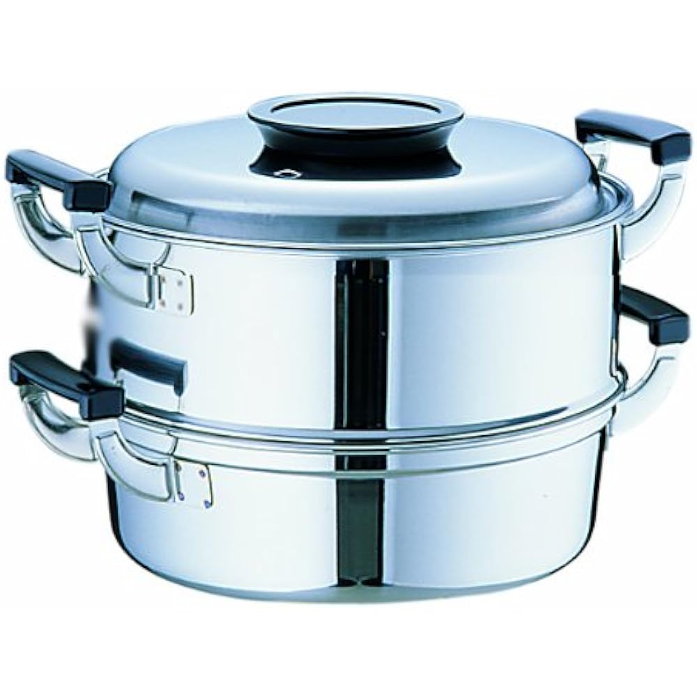 Mikojima Seisakusho Peach Seal Round Steamer 27cm 2 Tiers 18-0 Stainless Steel Japan AMS72272