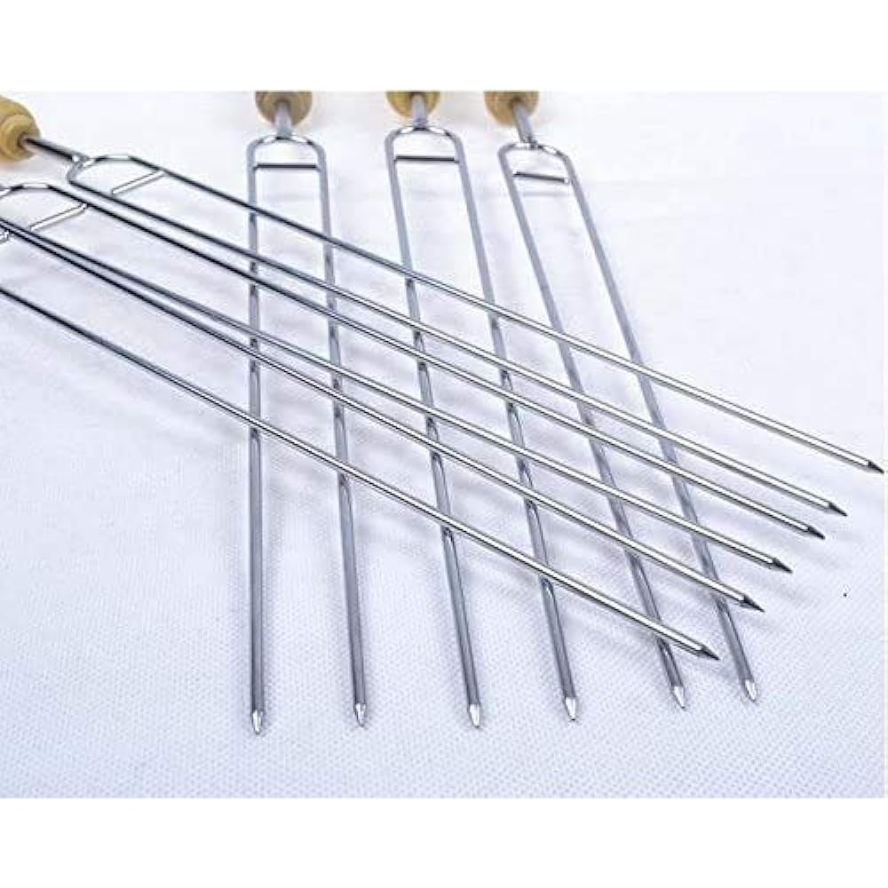 IMEEA BBQ Skewer, Barbecue Skewer, Grilled Skewer, BBQ Tool, Skewer, Stainless Steel, Wooden Handle, 38cm, Camping, Set of 12