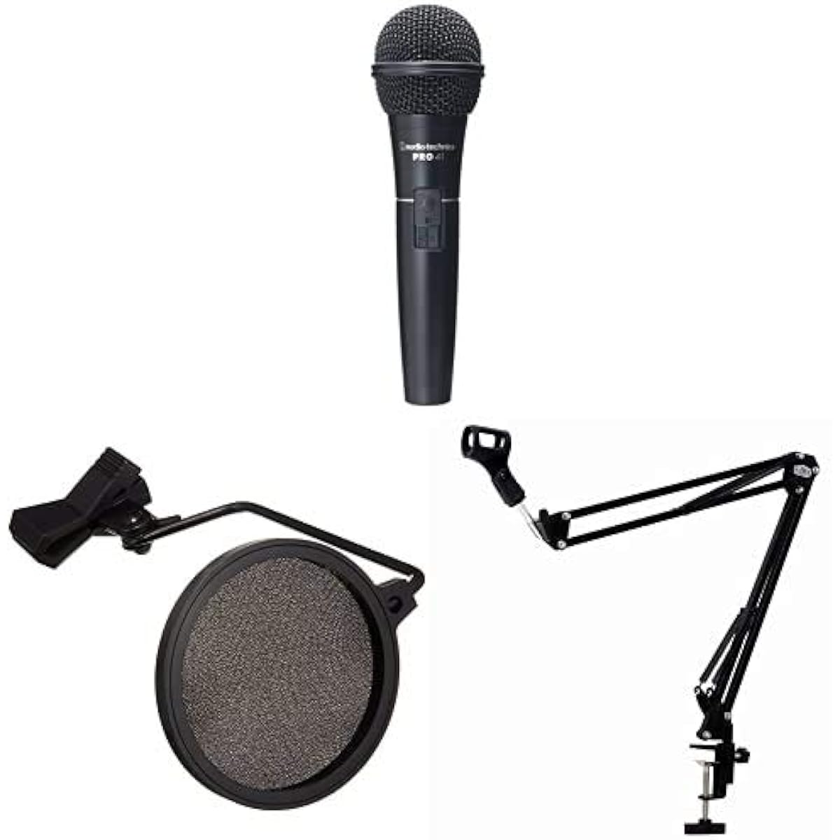 [Set purchase] audio-technica Dynamic Microphone PRO41 + Kikutani Pop Blocker PO-5S + PLUTINUM Desk Arm Type Flexible Microphone Stand MPC1 BLK Set
