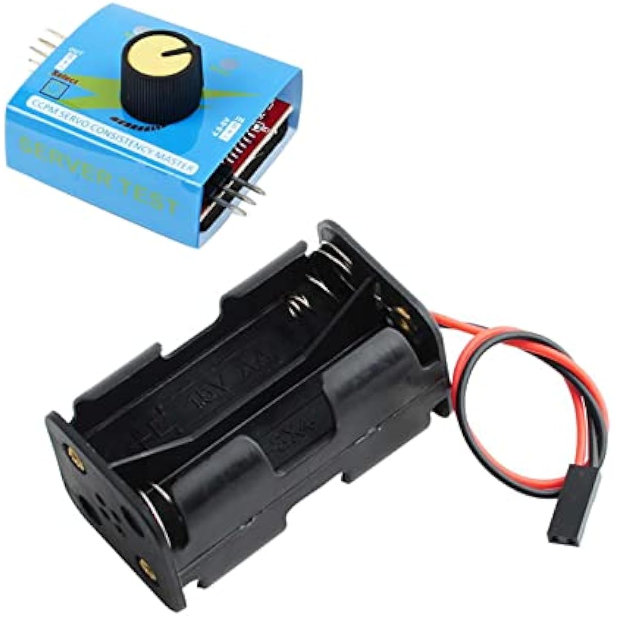Wishiot 4 Cell AA Battery Holder Case JR Connector 2P Black Red Wire + 3CH Digital Servo Tester ESC Speed Controller Checker CCPM Servo Consistency Master for Helicopter Car Boat Robot Servo