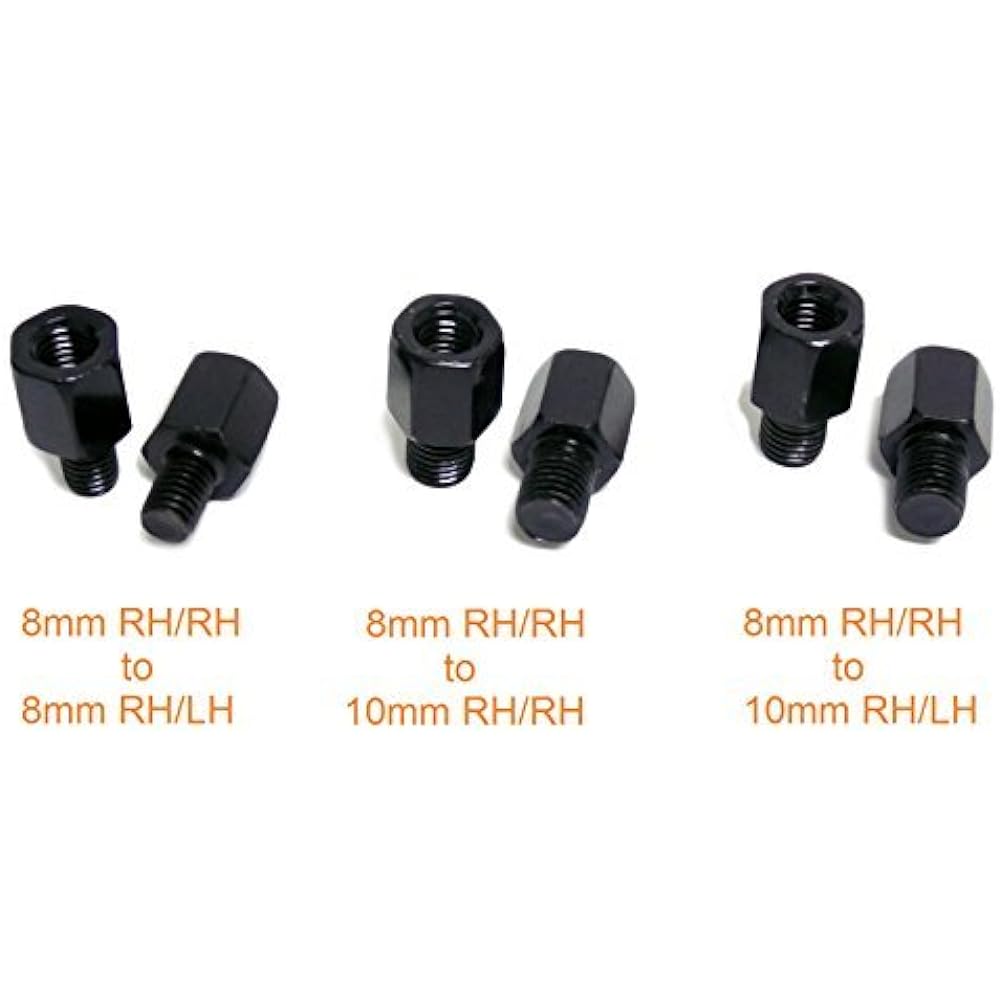 MMG 8mm RH/RH Thread Mirror Adapter Conversion Kit - 8mm - 10mm - RH/RH to RH/LH Black