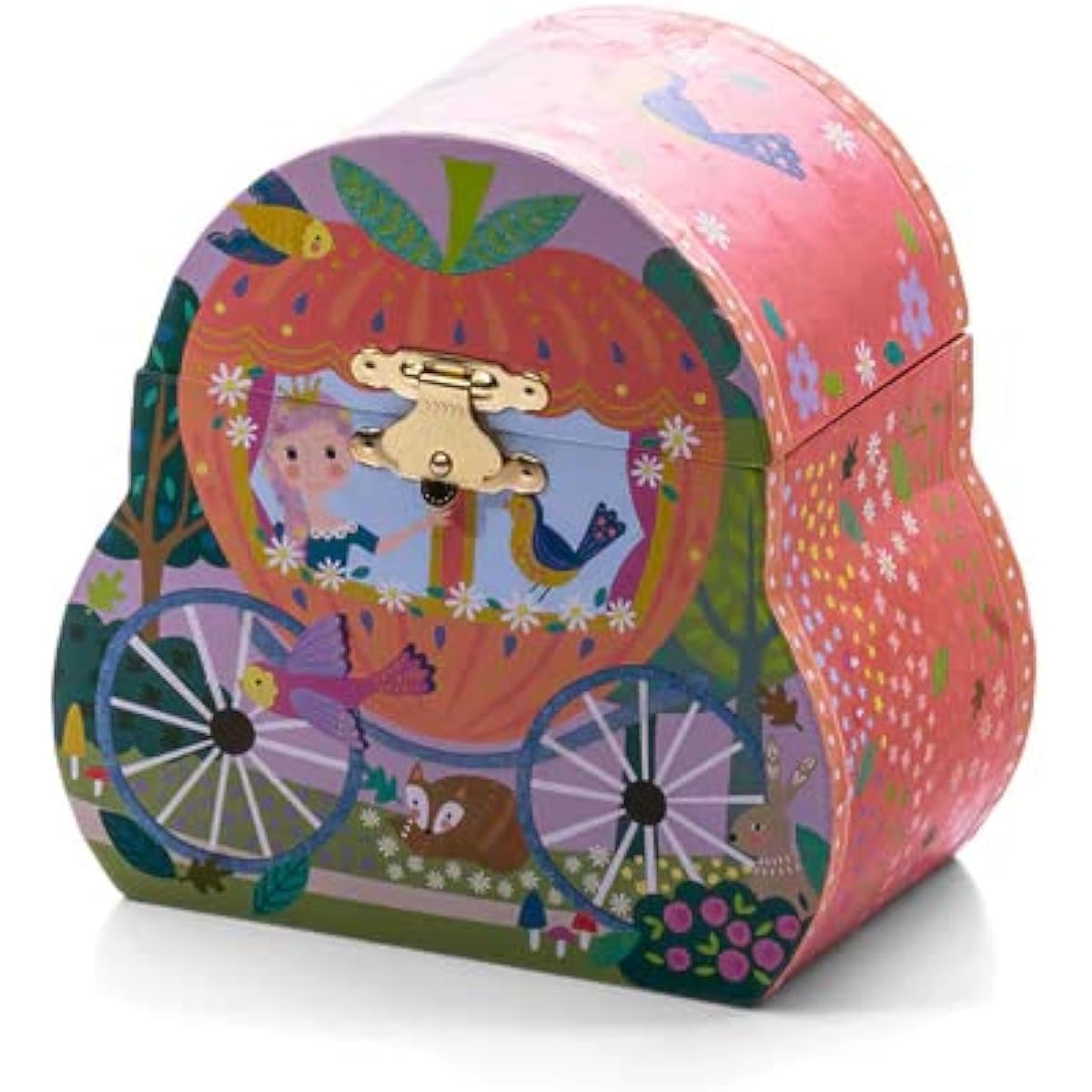 Floss & Lock Fairy Tale Carriage Musical Jewelry Box with Swirling Figurine for Kids Jewelry Storage