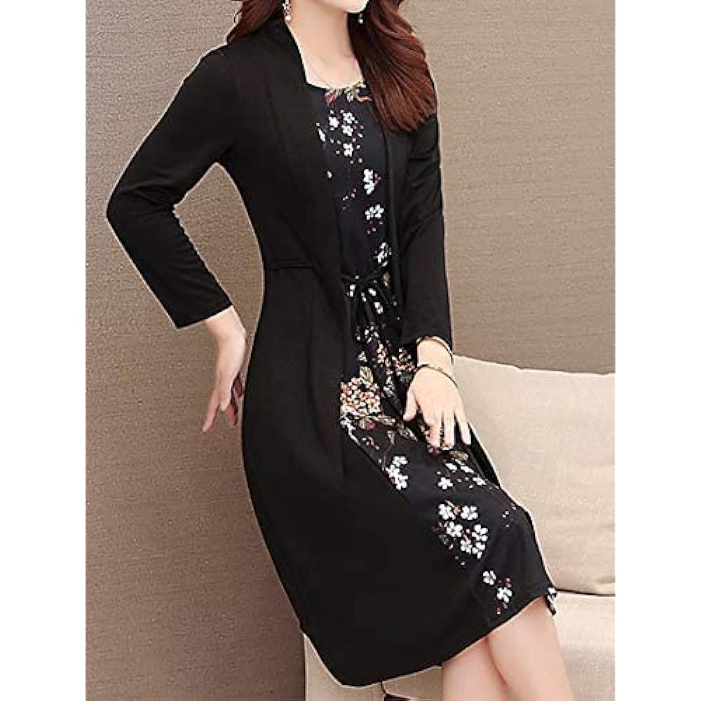 [Shion] 4 sizes available, dress, flower print, layered style, switching, women's M~2XL